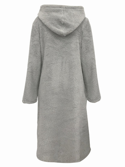 Long Sleeve Winter Warm Teddy Hooded Dress, Casual Women's Clothing