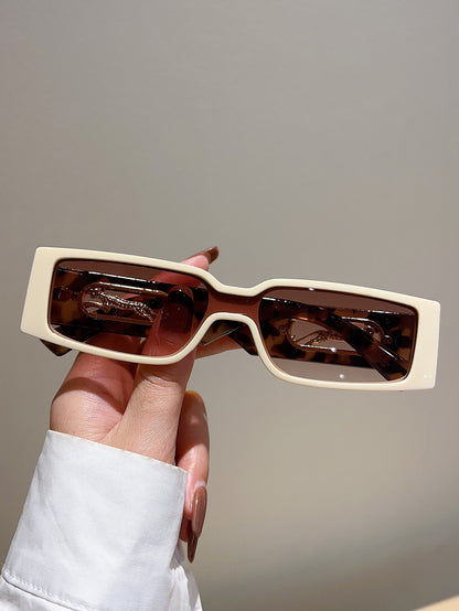 Chic Cheetah Print Rectangle Fashion Glasses with Gradient Lens - Lightweight PC Frame, Perfect for Summer Beach Parties & Outdoor Adventures