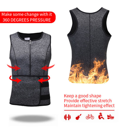 TKPARK Men's Adjustable Compression Tank Top & Waist Trainer - High-Elasticity Workout Shirt with Back Support, Sleeveless Gym Shaper Vest, Zipper Closure & Belt for Fitness Training, Fitness Compression Wear | Sleeveless Tan