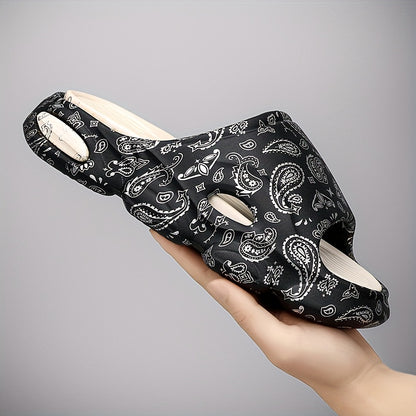 Cloud Slides Teardrop Motif Print Pillow Slippers - Non-Slip, Open-Toe, Breathable, Soft EVA Insoles, Slip-On Design, Perfect for Indoor, Outdoor, Beach, and Shower Use in Spring and Summer