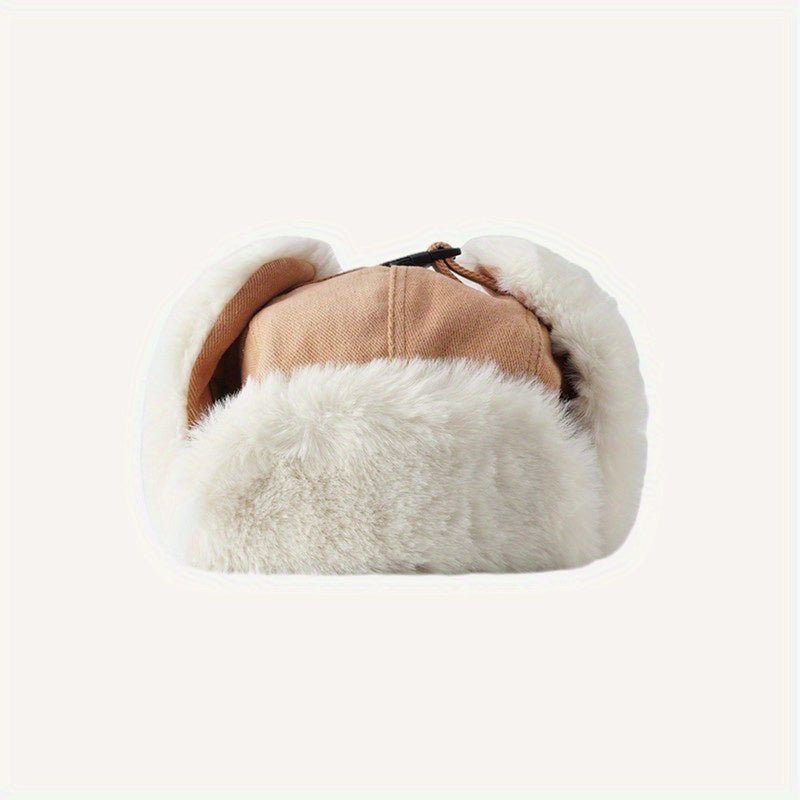 [Thickened Plush Earmuffs] 1pc Thickened Plush Earmuffs - Windproof Flying Cap With Chain And Cloth Label For Men Women