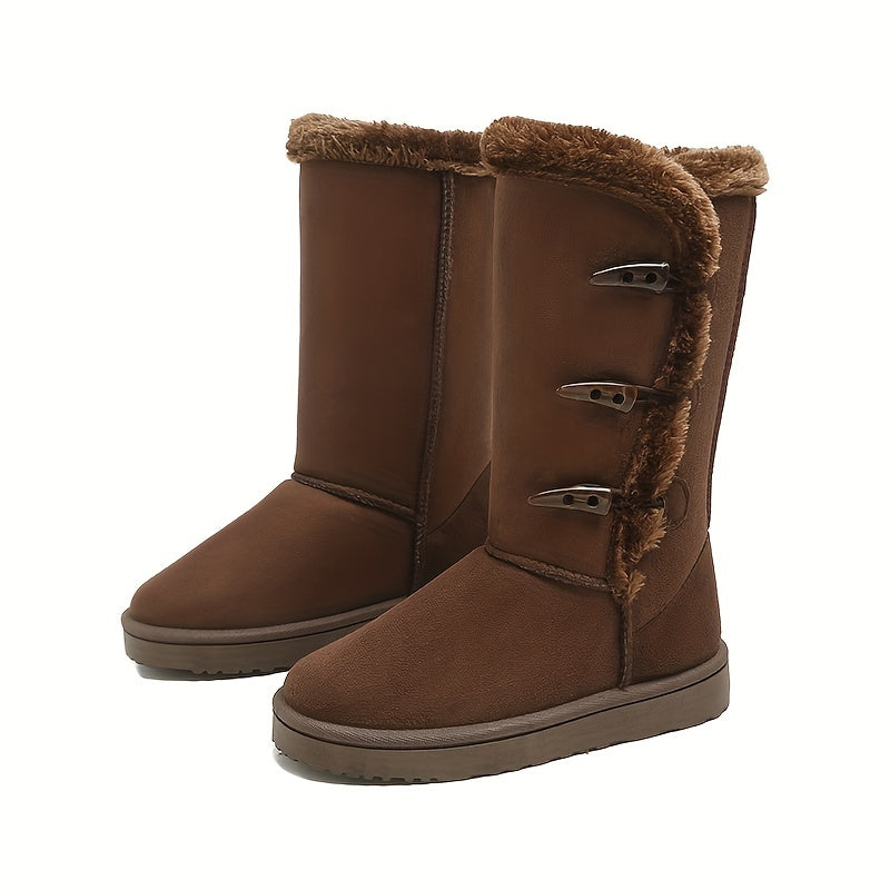 Stylish & Warm Women's Snow Boots - Solid Color, Horn Buckle, Soft Comfort Fit, Perfect for Winter
