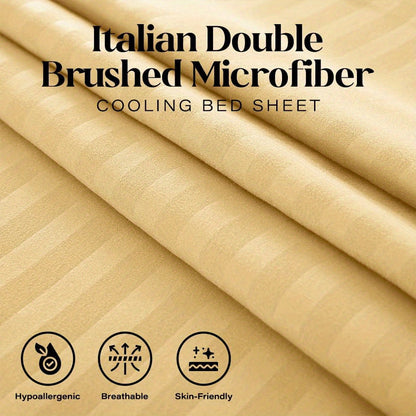 [1800 Thread Count] Italian-Style Striped Sheet Set - 4pcs, 1800 Thread Count Microfiber, Deep Pocket, Breathable, Machine Washable - All-Season Bedding