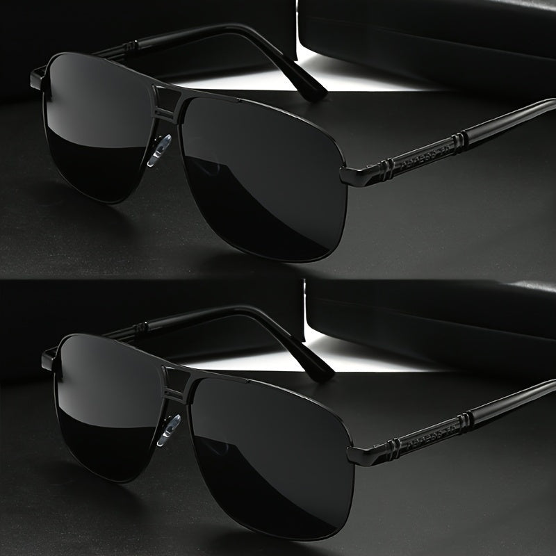 2pcs Retro-Style Men's Glasses With Polarized Lenses, PC Frame, Perfect For Outdoor Activities, Business, Travel, And Everyday Wear