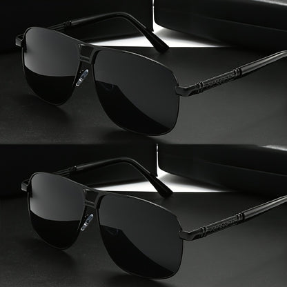2pcs Retro-Style Men's Glasses With Polarized Lenses, PC Frame, Perfect For Outdoor Activities, Business, Travel, And Everyday Wear