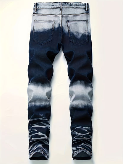 1pc Men's Fashion Skinny Jeans, Casual Ripped Denim with Contrast Wash, All-Season Regular Length, 75% Cotton 23% Polyester 2% Spandex Blend, Machine Washable, Color Block, Washable