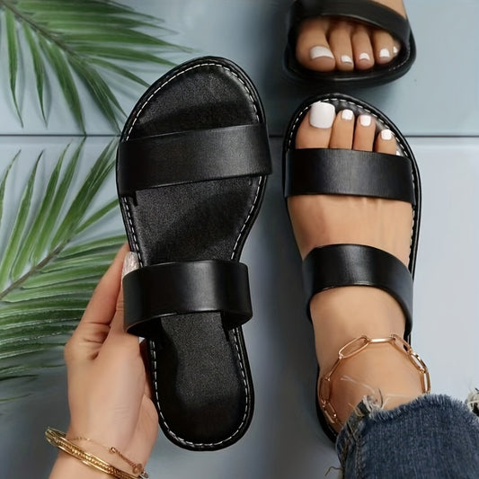 Women's Double Strap Slide Sandals - Casual Slip On Flat Summer Shoes, Lightweight - For Women - Perfect for Beach, Pool, and Casual Wear - Ideal Gift for Summer
