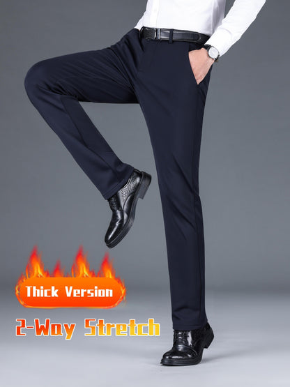 Men's Warm Thick Stretch Dress Pants for Fall/Winter Business Formal Wear