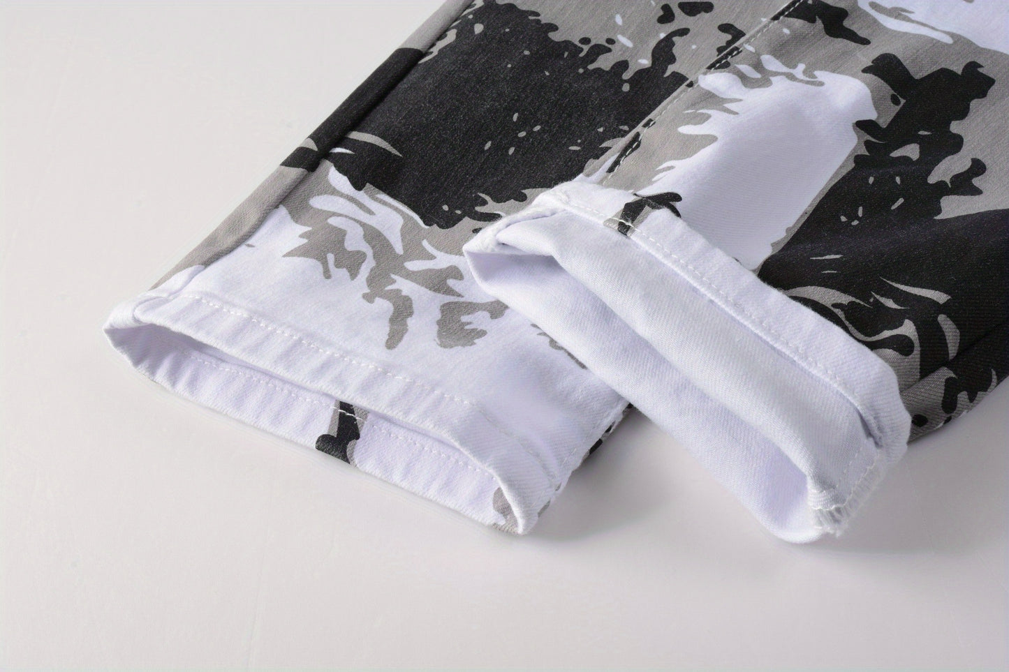 Men's Trendy Camouflage Jeans, Casual Mid Stretch Breathable Straight Leg Slim Fit Trousers For Outdoor Hiking Trekking