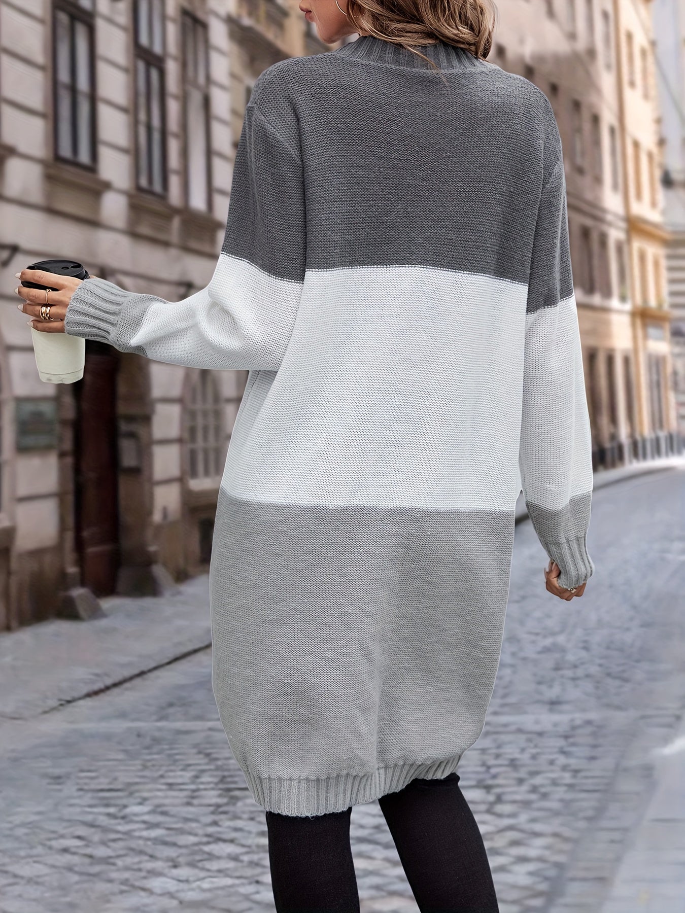 Womens Color Block Cardigan Sweater - Soft Knit, Button Up, Long Sleeve with Pockets - Stylish Casual Wear for Everyday