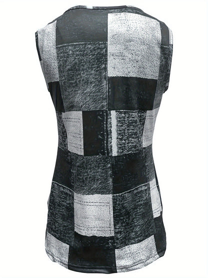 Trendy Colorblock Tank Top - Fashion Patchwork Print, Sleeveless Casual Style - Womens Summer Must-Have Clothing for Sunny Days