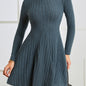 Solid Ribbed Dress, Casual Mock Neck Long Sleeve Dress, Women's Clothing