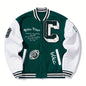 Mens Fashionable Letter Print Varsity Jacket - Color Block Button Up for Spring/Fall - Casual Style Perfect for School or Baseball