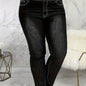 Plus Size High Waist Skinny Jeans - Ultra-Stretchy & Button-Up Design - Flattering Solid Color for Curvy Women