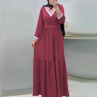 Ramadan Elegant Long Sleeve Tie Waist Maxi Modest Dress - Abayas for Women with Solid Color, Comfortable Wear, and Modest Fashion - Perfect for Islamic Occasions and Everyday Wear