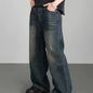 Men's Casual Wide Leg Jeans, Street Style Loose Fit Distressed Denim Pants