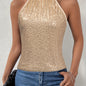 Sequined Tie Back Halter Top, Elegant Sleeveless Top For Summer, Women's Clothing