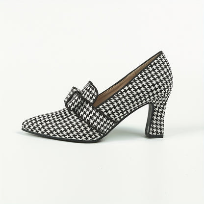 Women's High Heel Single Shoes with Deep Mouth Houndstooth Pattern