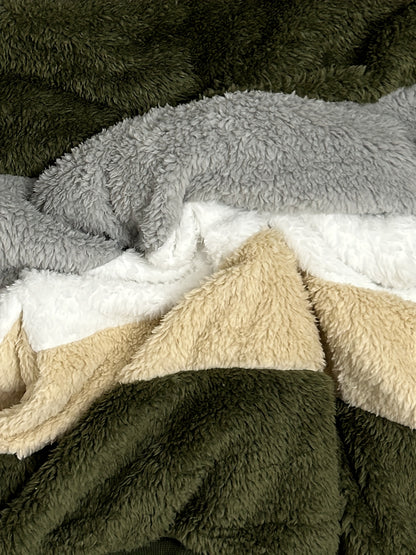 Ultra-Soft Color Block Fuzzy Hooded Coat - Stylish Winter Warm Outerwear with Full-Length Sleeves - Perfect for Casual Wear - Womens Clothing