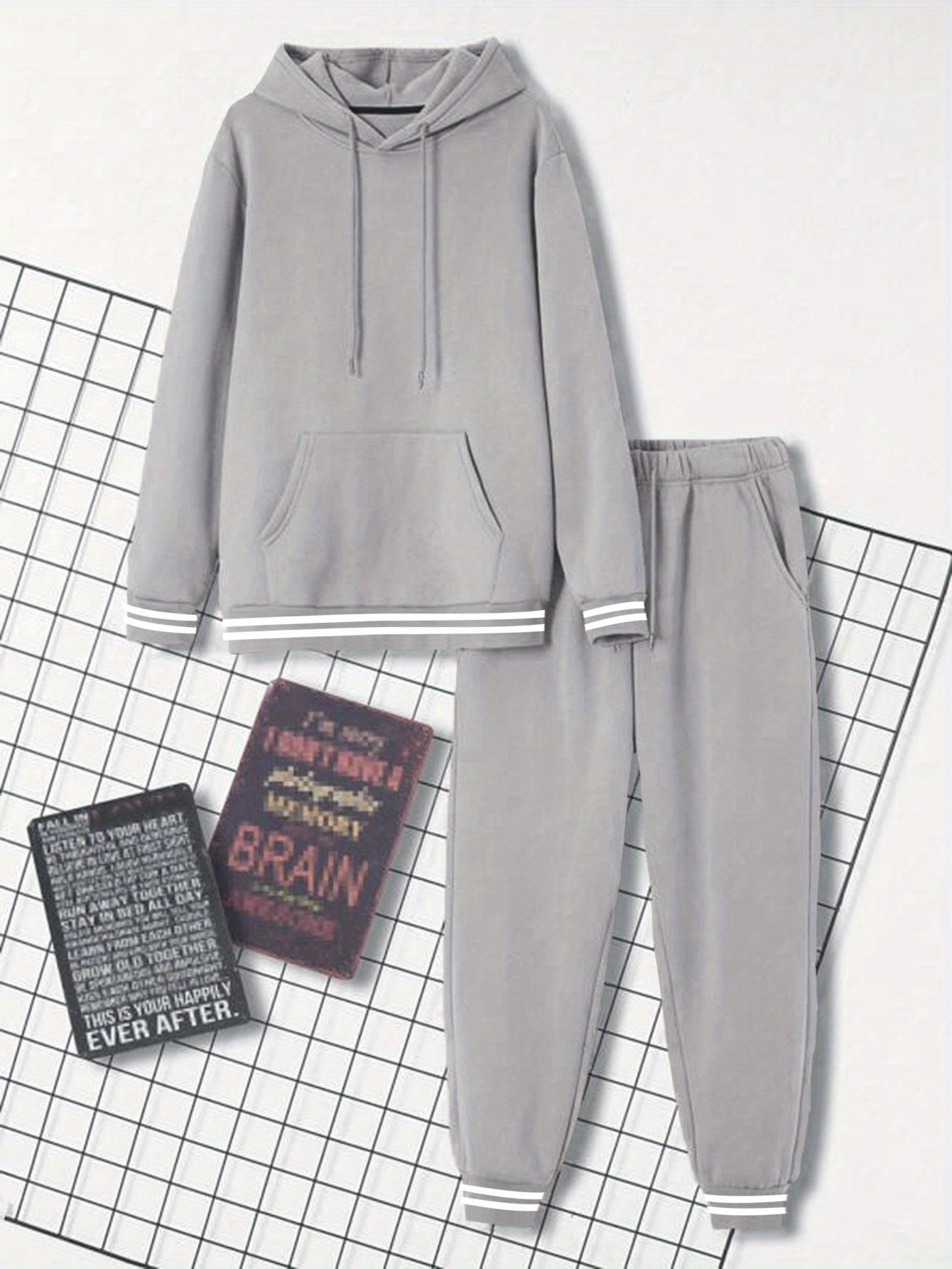 Men's Casual Sportswear Set - Solid Color Hoodie & Joggers, Polyester Blend, Pockets Included - Perfect for Fall/Winter, Jogging Pants