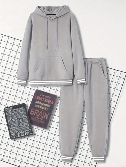 Men's Casual Sportswear Set - Solid Color Hoodie & Joggers, Polyester Blend, Pockets Included - Perfect for Fall/Winter, Jogging Pants