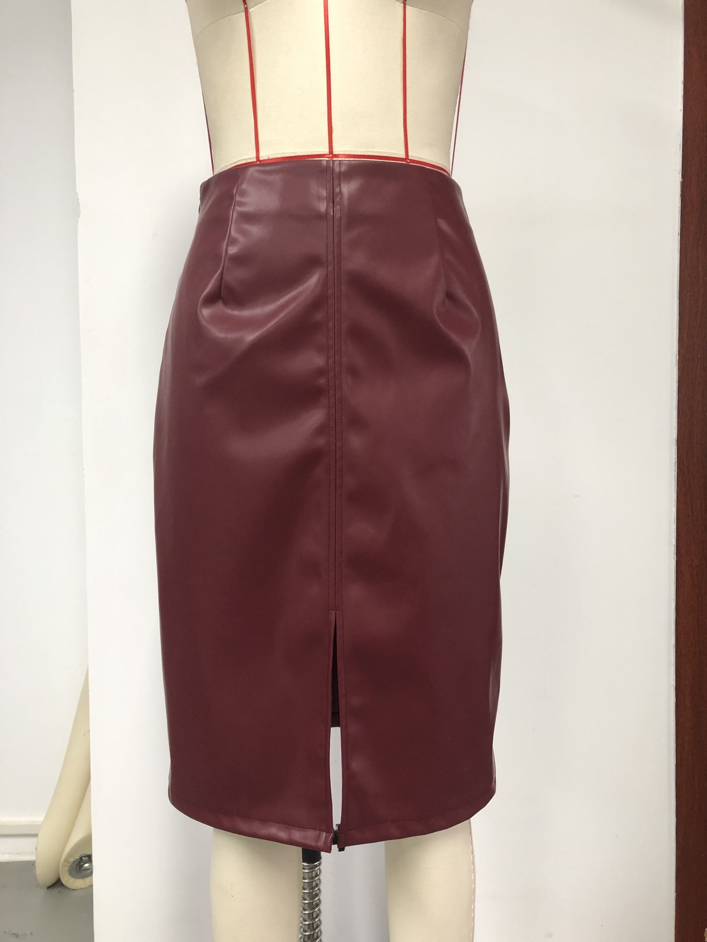 Sexy Leather Slim Slit Skirts, Casual PU Fashion Bodycon Skirts, Women's Clothing