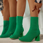 Women's Breathable Knit Block Heels, Fashion Solid Color Sock Boots, Comfortable Slip On Dress Boots