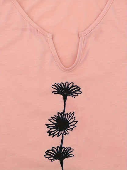 Chic Summertime Floral Tank Top – Breezy Sleeveless Notch Neck Design – Versatile Womens Fashion