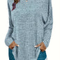 Plus Size Casual Sweater, Women's Plus Solid Ribbed Long Sleeve Round Neck Knit Top