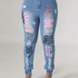Plus Size Womens High Rise Slight Stretch Graffiti Print Ripped Button Fly Jogger Jeans - Comfortable Casual Wear for All Seasons - Cotton Blend Fabric, Positioning Printing, Woven Construction