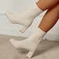 Women's Breathable Knit Block Heels, Fashion Solid Color Sock Boots, Comfortable Slip On Dress Boots