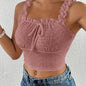 Eyelet Lettuce Trim Crop Cami Top, Casual Tie Front Summer Sleeveless Top, Women's Clothing For Coquette/Cute/Y2K Style