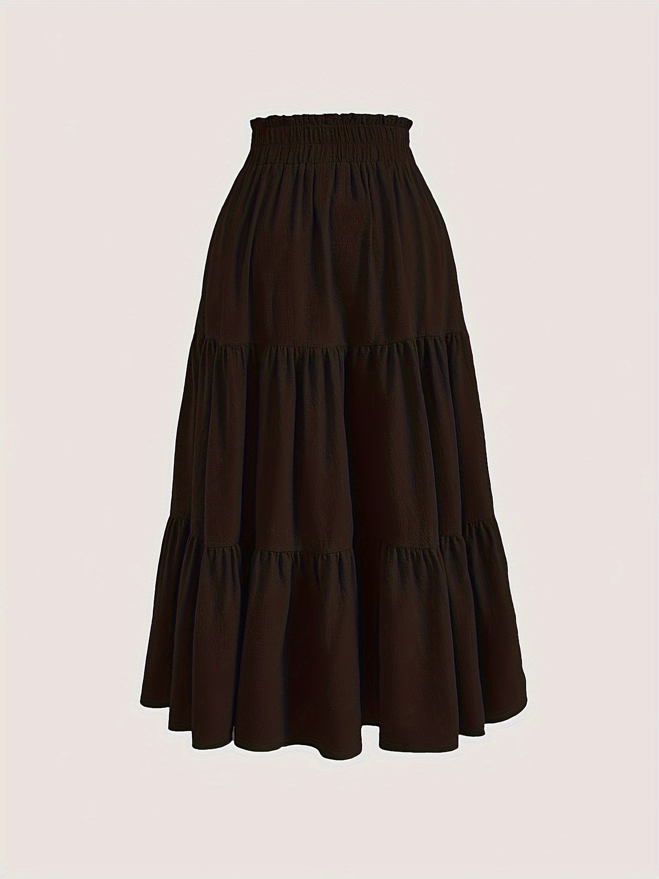 Solid Tie Waist Tiered Skirt, Casual Elastic Waist Skirt For Spring & Fall, Women's Clothing