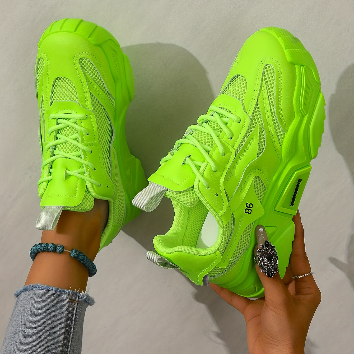 Breathable Platform Mesh Sneakers - Women's Solid Color Lace Up Sporty Trainers - Versatile Low-top Casual Shoes for Holiday