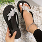 Women's Rhinestone Floral Decor Flip Flops, Slip On Soft Sole Platform Casual Slides, Vacation Beach Non-slip Slides