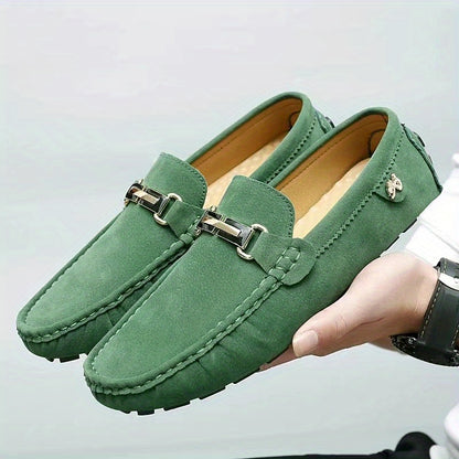 Men's Moccasin Loafer Shoes With Metallic Decor, Comfy Non-slip Slip On Shoes, Men's Shoes, Spring And Summer