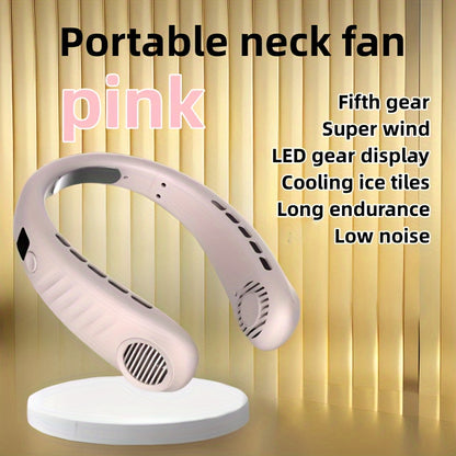 5-Speed Portable Neck Fan with Digital Display - Wearable, Rechargeable, and USB Charging - Perfect for Outdoor Activities, Travel, and Gift Giving