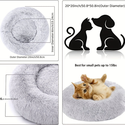 [Soft Donut Cat Bed Nest] Soft Warm Donut Cat Bed Nest, Calming Donut Cuddler Cat Bed, Comfortable And Washable Cat Cushion Nest With Non-slip Bottom Indoor Cats Christmas Gift