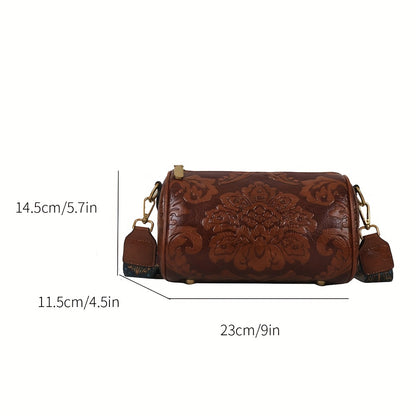 Boho-Chic Floral Embossed Crossbody & Shoulder Bag for Women | Elegant Retro Charm with Secure Zipper Closure, Perfect for Every Occasion
