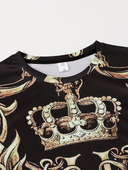 2pcs Sports Set, Men's Comfy Crew Neck Plaid Tee & Active Slightly Stretch Breathable Pants For Outdoor Activities