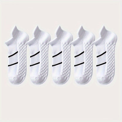 5pairs Men's Professional Sports Socks, Summer Thin Mesh Breathable Sweat-absorbing Anti-odor Ear Lifting Heel Guard Short Socks