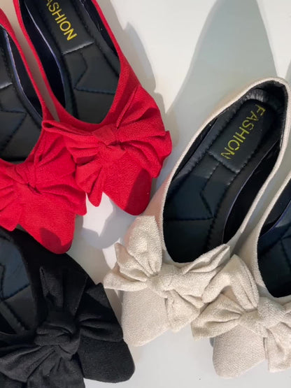 Lightweight Women's Elegant Point Toe Bowknot Decor Flat Shoes, Solid Color Dress Shoes