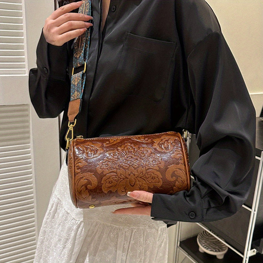 Boho-Chic Floral Embossed Crossbody & Shoulder Bag for Women | Elegant Retro Charm with Secure Zipper Closure, Perfect for Every Occasion