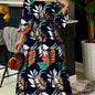 Vintage Off Shoulder Tribal Print Belted Women's Swing Aline Dress with Ruffle Hem Lantern Sleeve