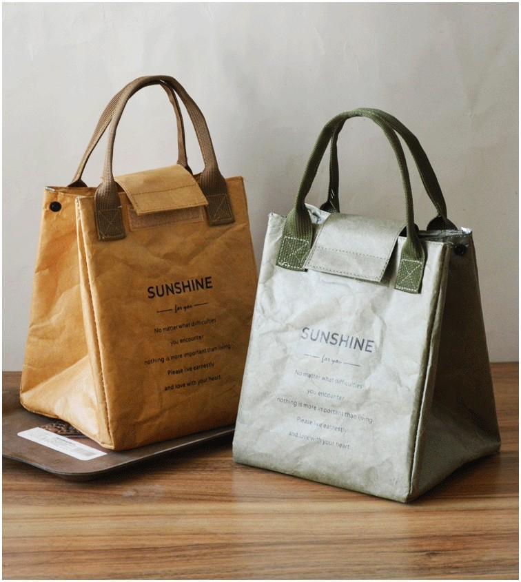 1pc Waterproof & Oilproof Insulated Lunch Bag, Paper Bento Bag for Office Workers, Handbag Lunch Box for School, Travel, Picnic