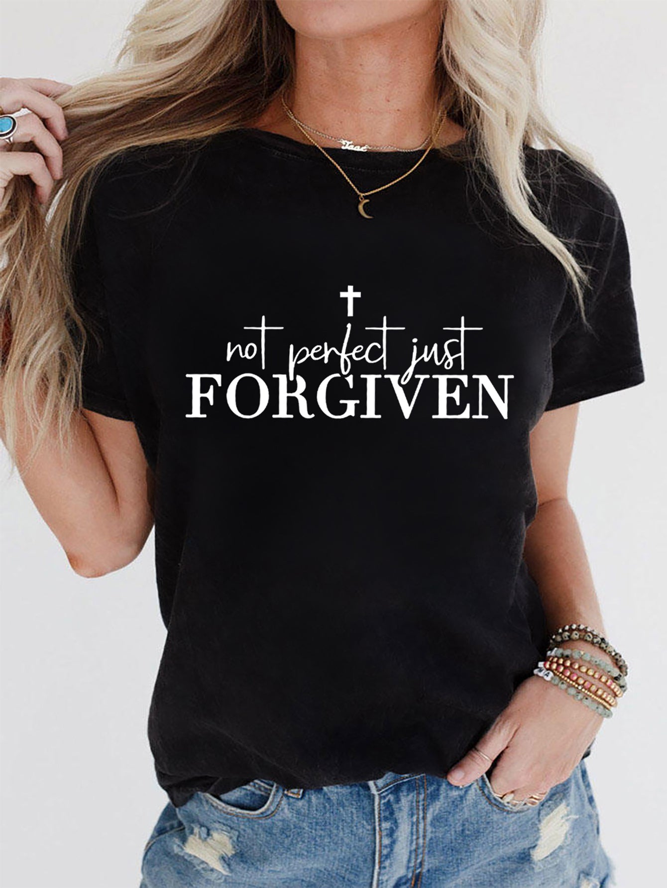 Women's Faith Print Short Sleeve Crew Neck Casual T-Shirt for Summer & Spring