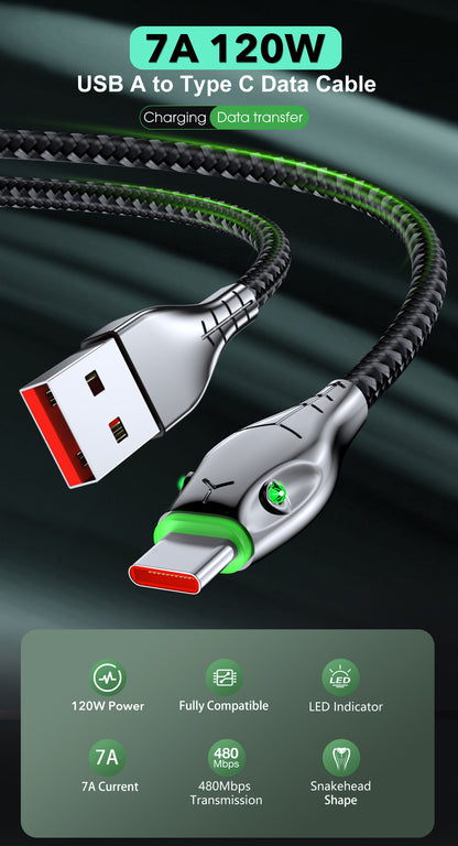 7A 120W Type C Cable: 100W Fast Charging For Realme, Oneplus, OPPO, Honor, Samsung, And Xiaomi!