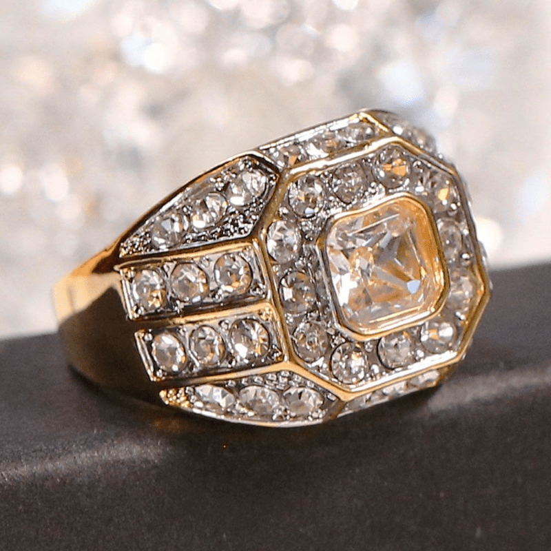Fashion Silver-Plated Men's Ring with Rhinestones - Hip-Hop Accessory for Party and Daily Wear, Ideal for Gift-Giving