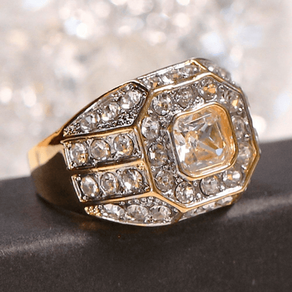 Fashion Silver-Plated Men's Ring with Rhinestones - Hip-Hop Accessory for Party and Daily Wear, Ideal for Gift-Giving