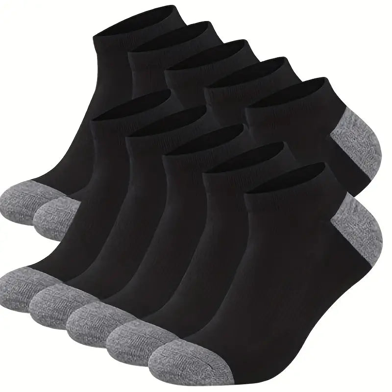 10pairs Men's Color Block Breathable Low Cut Ankle Socks, 10 Pairs Spring Summer